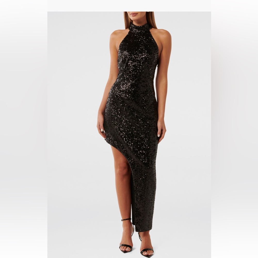 EverNew Tia Black Sequin Asymmetric Cocktail Dress NWT - Picture 2 of 6